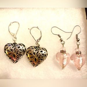 Heart Earrings 2pair lot Victorian inspired